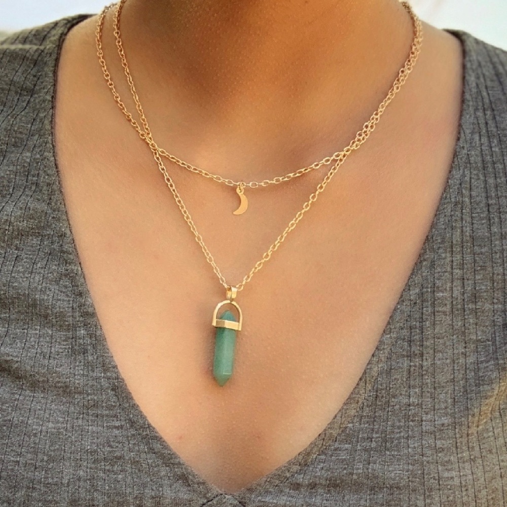 Jade stone necklace with Gold chain
